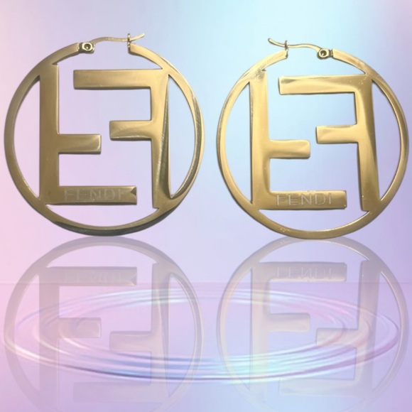 50mm/1.969 inch Gold Initial FF Hoop Earrings 1.969 inch - Picture 3 of 3